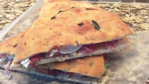 Focaccia Bread Panini with Prosciutto di Parma and Fresh Mozzarella from Paggi Pazzo