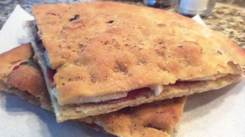 Focaccia bread panini with Abruzzo soppressata salami and fresh mozzarella recipe from Paggi Pazzo