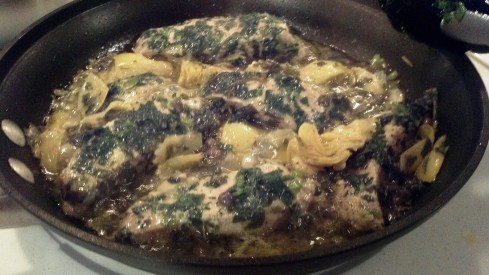 Pork covered parsley with chopped artichoke in a white wine sauce from Paggi Pazzo