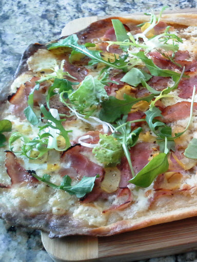 Roman Style Pizza Bianca with Prosciutto Cotto, Artichokes, Taleggio, and Arugula Recipe