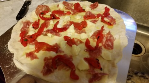 White pizza with taleggio and soppressata friuli on the grill recipe from Paggi Pazzo